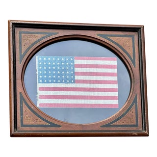 1930s 48 Star American Flag Gauze in 1880s Frame For Sale