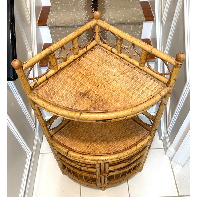 Rattan Mid Century Corner Etagere From Hong Kong Chairish