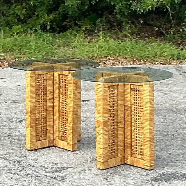 Vintage Coastal Wrapped Rattan Side Tables - a Pair For Sale - Image 4 of 7