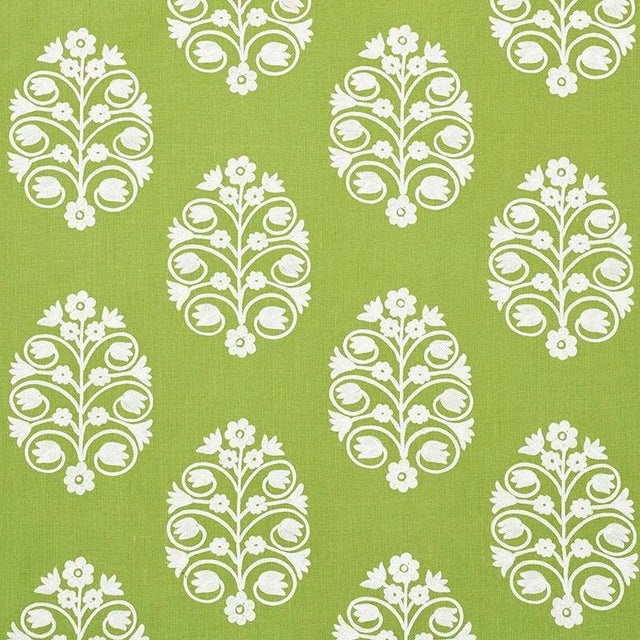 Transitional Schumacher X Vogue Living Talitha Embroidery Fabric in Leaf For Sale - Image 3 of 3