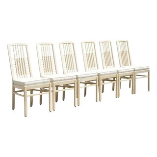 Late 20th Century Vintage Postmodern Cream Lacquered Cross Slat Back Dining Side Chairs - Set of 6 For Sale