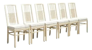 Late 20th Century Vintage Postmodern Cream Lacquered Cross Slat Back Dining Side Chairs - Set of 6