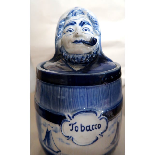 Delft Vintage Porcelain Tobacco Box With Uncommon Figural Lid For Sale - Image 9 of 11