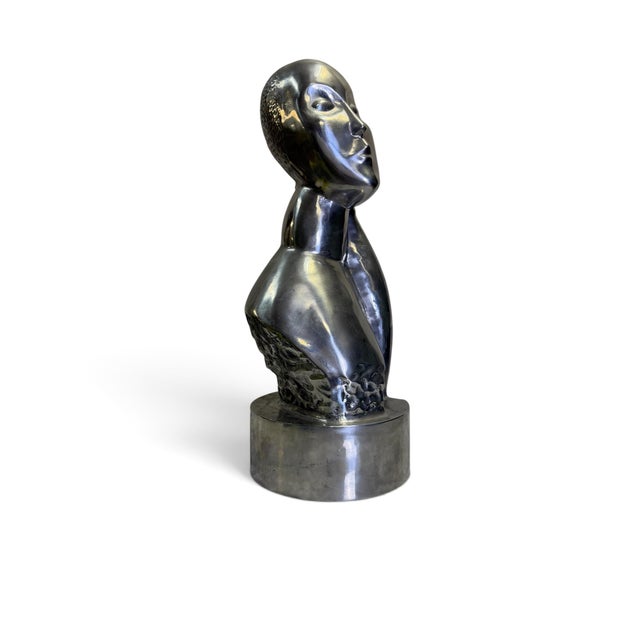 Make a striking artistic statement with this heavy, mid-20th-century modernist figural sculpture. Executed in a brilliant,...