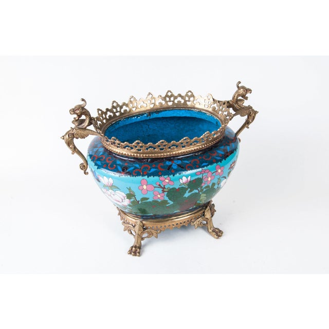 Blue French Taste Japonisme Ormolu-Mounted Japanese Cloisonné Cachepot, Decorative, Plant Holder, Accessory, Japonese For Sale - Image 8 of 8