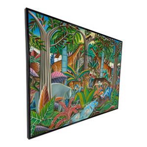 Joseph Louis (Haitian, 1932–2007) Tropical Jungle Oil on Canvas Painting – Framed