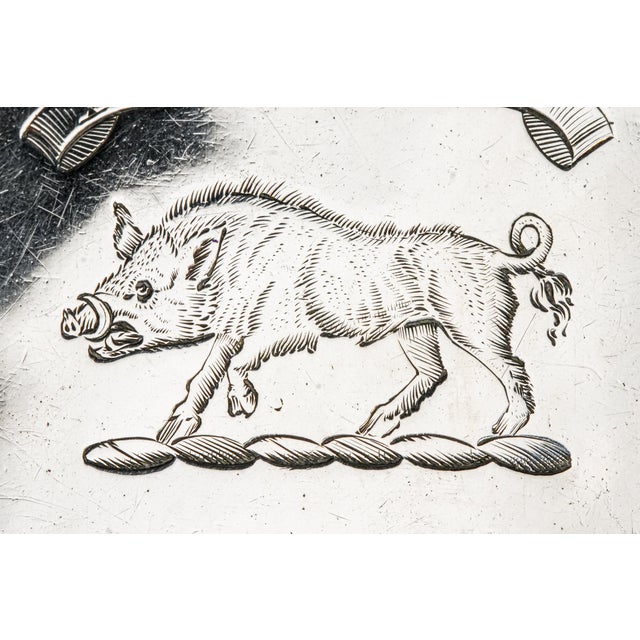 Large Antique Sterling Silver Armorial Coat of Arms Boar Latin Motto Crest Cigar Card Case Holder Wallet Tobacciana For Sale In New York - Image 6 of 17