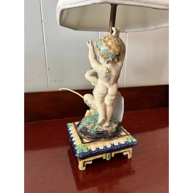 Mid-Century Modern Vintage Porcelain Cherub Table Lamp For Sale - Image 3 of 14