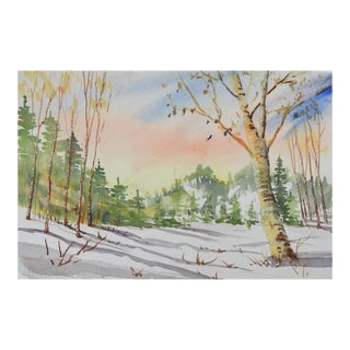 Late 20th Century Winter Landscape Watercolor Painting For Sale