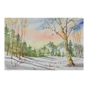 Late 20th Century Winter Landscape Watercolor Painting