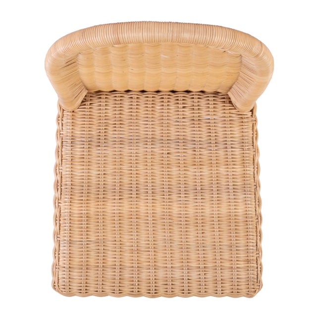 Brown Flora 30 in. Seat Height Rattan Scalloped Edge Bar Stool with Back, Natural Rattan For Sale - Image 8 of 9