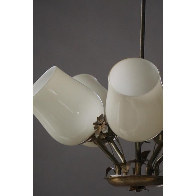 Chandelier in Brass & Glass by Paavo Tynell for Idman OY, Finland, 1940s For Sale - Image 4 of 14
