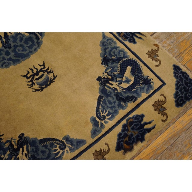 1930s Beige Field Traditional Dragon Antique Chinese Baotou Small Rug For Sale In New York - Image 6 of 9