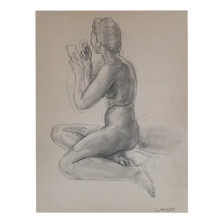 Carl Albert Angst, Mise en beauté, Charcoal and Crayon on Paper, Framed For Sale