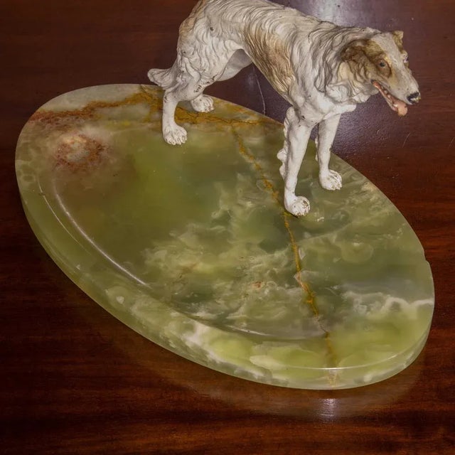 A very good and large cold painted bronze desk companion for pens and pencils. The Borzoi is also known as a Russian...