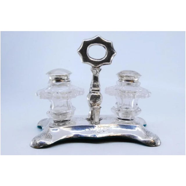 Hexagonally Cut Glass Silver Salt and Pepper Shakers, Set of 3 For Sale - Image 9 of 10