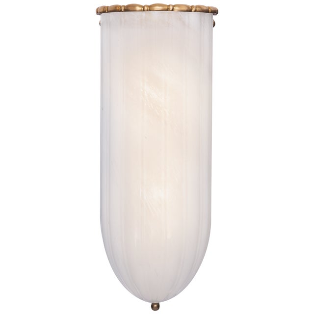 AERIN for Visual Comfort Signature Rosehill Linear Wall Light in Hand-Rubbed Antique Brass with White Strie Glass For Sale