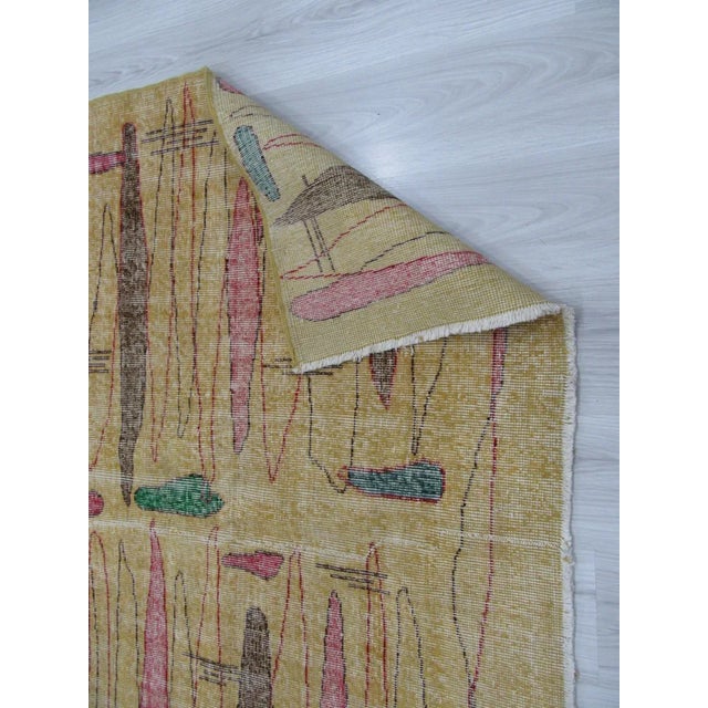 1960s Vintage Yellow Turkish Rug - 5′7″ × 8′5″ For Sale - Image 4 of 6