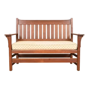 L. & J. G. Stickley Antique Mission Oak Arts & Crafts Open Arm Settee or Loveseat, Circa 1900