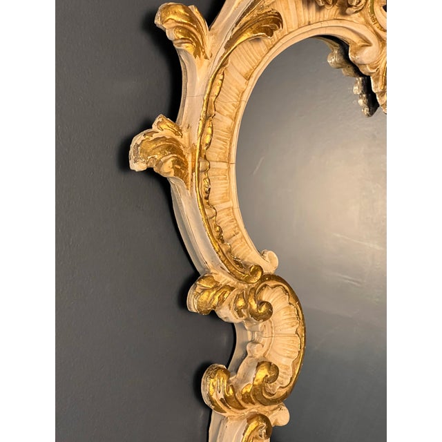 Pair of 19th Century Italian Rococo Style Carved Cream Painted and Giltwood Mirrors For Sale - Image 11 of 15