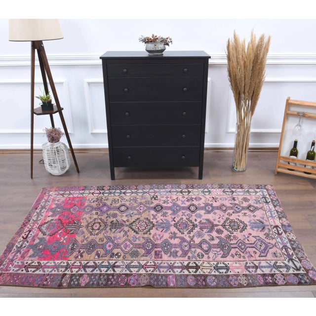 Tribal Vintage Turkish Oushak Handmade Cotton Pink Wool Area Rug For Sale - Image 3 of 9