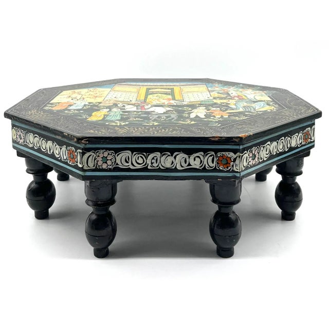 This flat, octagonal lacquer table originates from Rajasthan and is a striking example of traditional Indian...