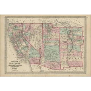 Antique Map of California, Utah, Nevada, Colorado, New Mexico & Arizona 1872 For Sale