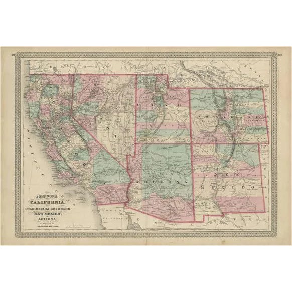 Antique Map of California, Utah, Nevada, Colorado, New Mexico & Arizona 1872 For Sale