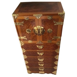 Asian Burlwood Inlaid Jewelry Armoire For Sale