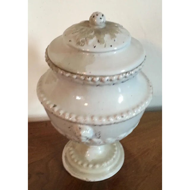 18th Century Italian Tin Glaze Faience Pottery Covered Urn Vase For Sale - Image 4 of 11
