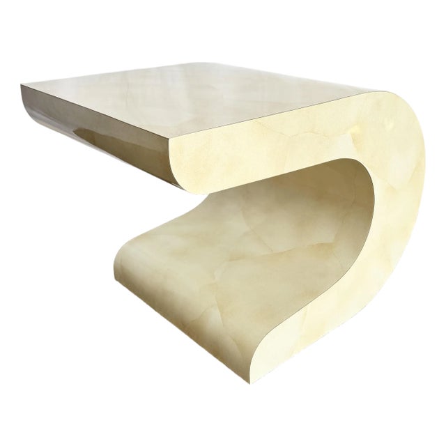 Postmodern Faux Goatskin Laminate Wave Side Tables For Sale