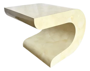 Postmodern Faux Goatskin Laminate Wave Side Tables