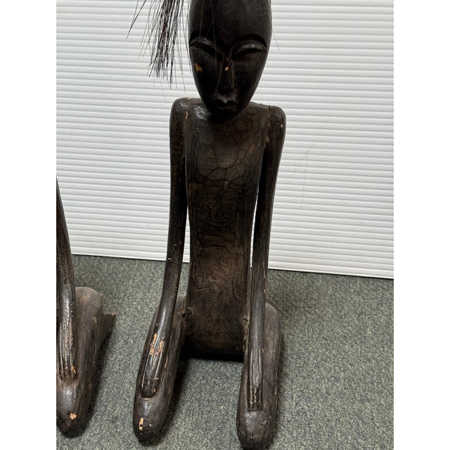 Late 20th Century African Male + Female Figure Carved Sculptures, Pair For Sale - Image 10 of 12