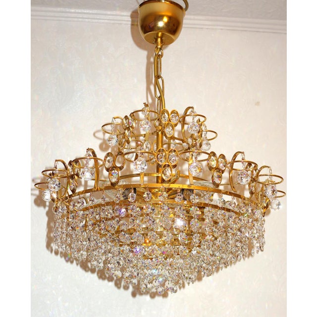 Brass and Lead Crystal 5-Light Chandelier by Joska Bodenmais, 1970s For Sale - Image 4 of 11