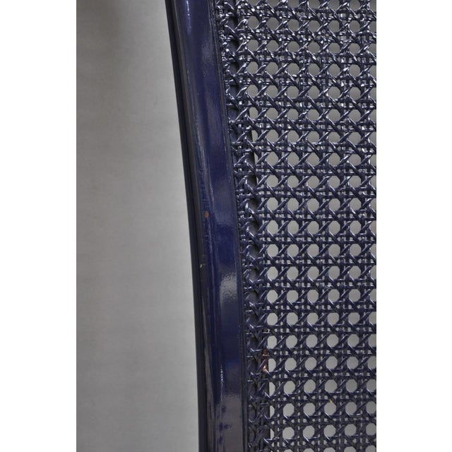 Vintage Italian Hollywood Regency Navy Blue Lacquer Cane Dining Chair - Set of 4 For Sale - Image 9 of 16