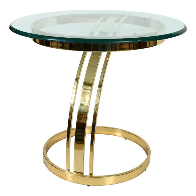 Mid Century Modern Brass and Glass Milo Baughman Style Side Table For Sale