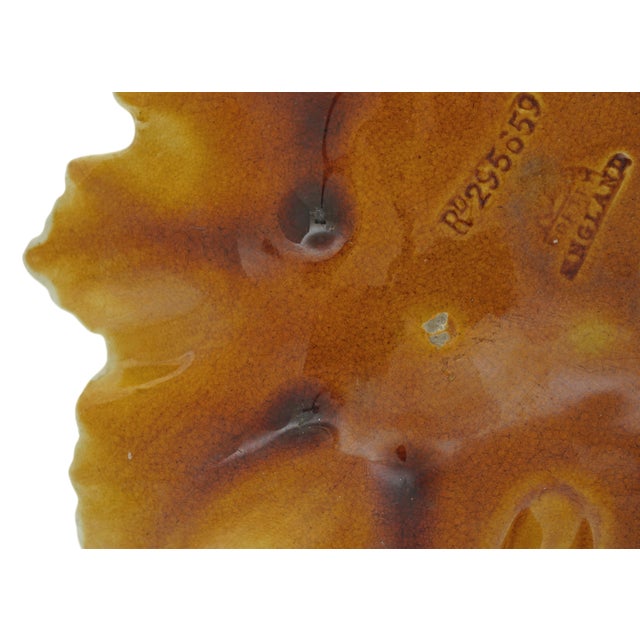 Wood Antique English Majolica Nuts & Nutcracker on Leaf Dish Trompe l'Oeil Bretby Pottery For Sale - Image 7 of 7