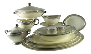 1940s Art Deco Platinum Bands Serving Set - 12 Piece