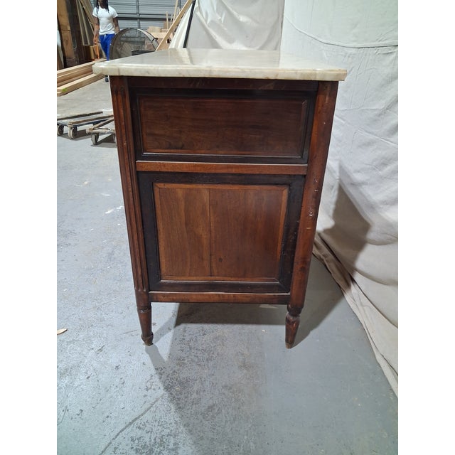 Late 18th Century French Louis XVI Walnut Marble Top Commode For Sale - Image 4 of 8
