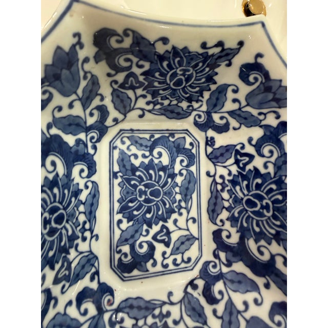 Chinoiserie Blue & White Chinoiserie Porcelain Cachepot / Decorative Planter – 9” Square Floral Motif For Sale - Image 3 of 5