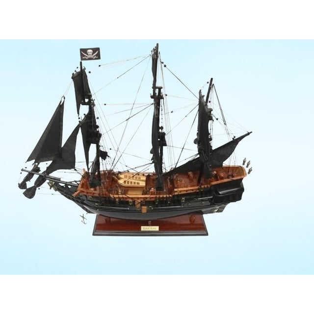 Art Deco Handmade Black Pearl Pirate Ship Model – Large Wooden Tall Ship for Nautical Home & Office Decor For Sale - Image 3 of 6
