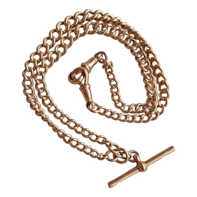 Antique 9k Gold Watch Chain Necklace C. 1900 For Sale