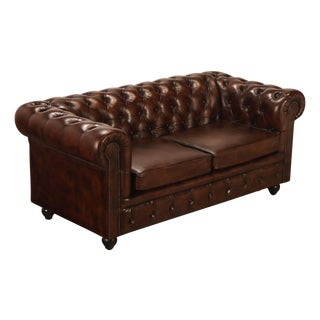 Chesterfield Style Tufted Brown Leather Sofa For Sale