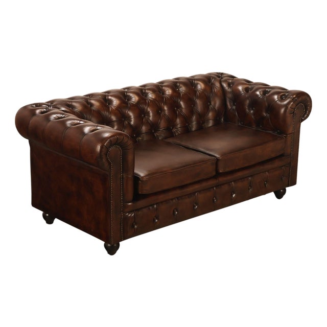 Chesterfield Style Tufted Brown Leather Sofa For Sale