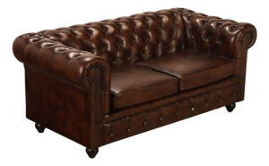 Chesterfield Style Tufted Brown Leather Sofa