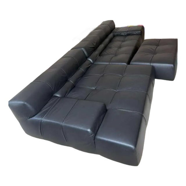 Black Leather Tufty Time Sofa Attributed to B&b Italia For Sale