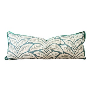Aqua / Aqua Green Leaf Print Down Filled 36” Pillow For Sale