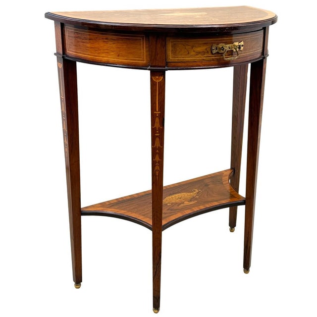 Late 19th Century Small Antique Rosewood Demi Lune Side Table, 1890 For Sale - Image 5 of 17