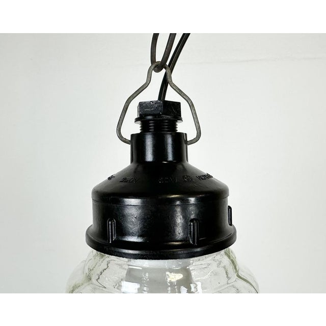 Industrial Industrial Bakelite Pendant Light with Ribbed Glass, 1970s For Sale - Image 3 of 14