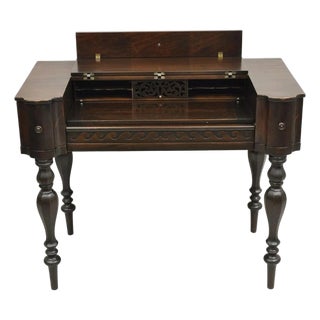 Antique Victorian Mahogany Spinet Piano Style Flip Top Secretary Writing Desk For Sale
